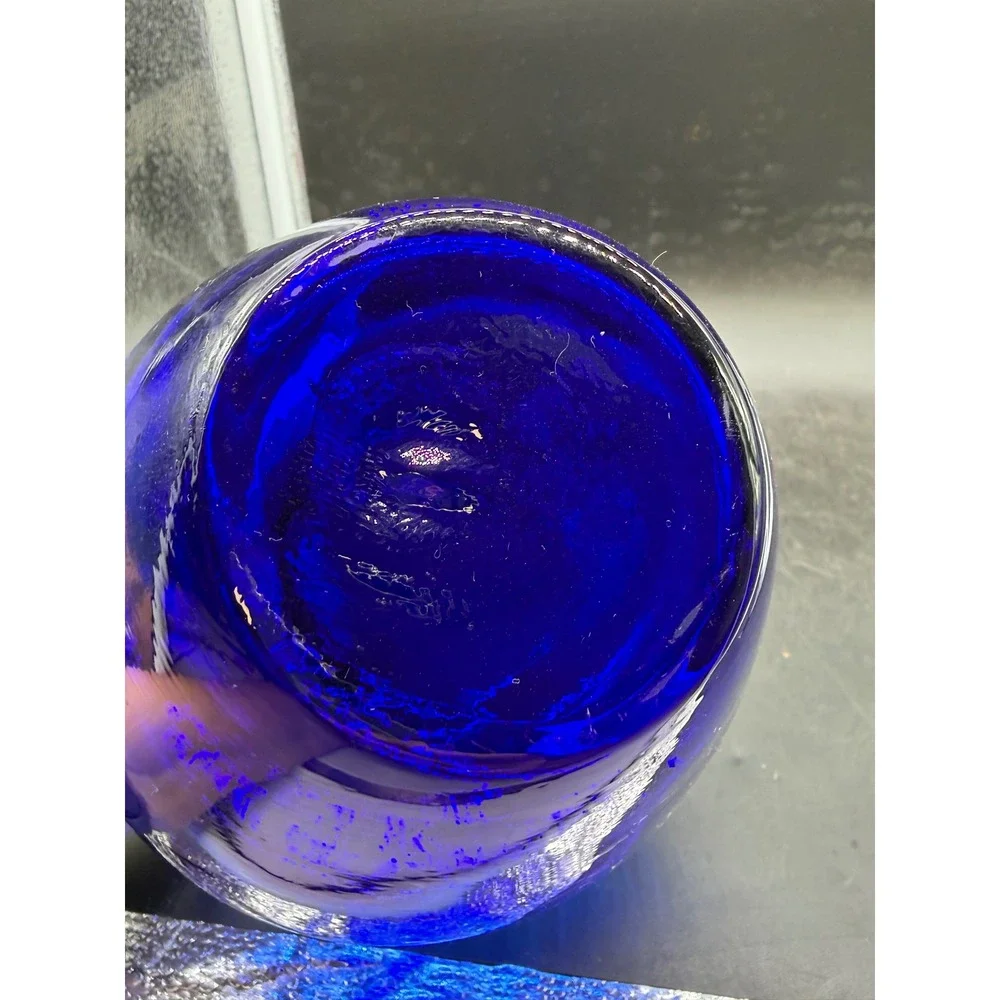 Vintage Cobalt Blue Hand Blown Art Glass Vase Flared Rim Polished Pontil 8.25in